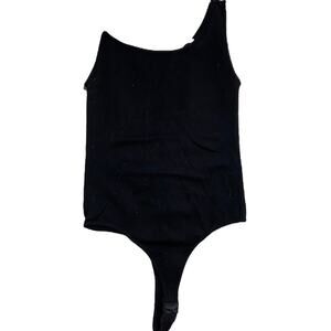 Dynamic Bodysuit One Shoulder Black Ribbed One Size